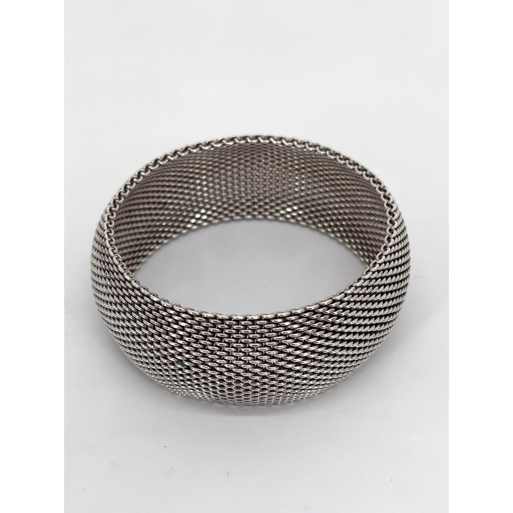 Vintage 925 Sterling Silver Wide Mesh Cuff Bracelet 1.25" Statement 77g